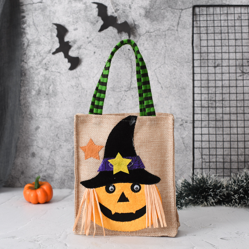 10 pçs Sacos de Compras Holloween Abóbora Gato Preto Linho Modelo Vertical Crianças Doces Saco de Presente Estilo Misturado