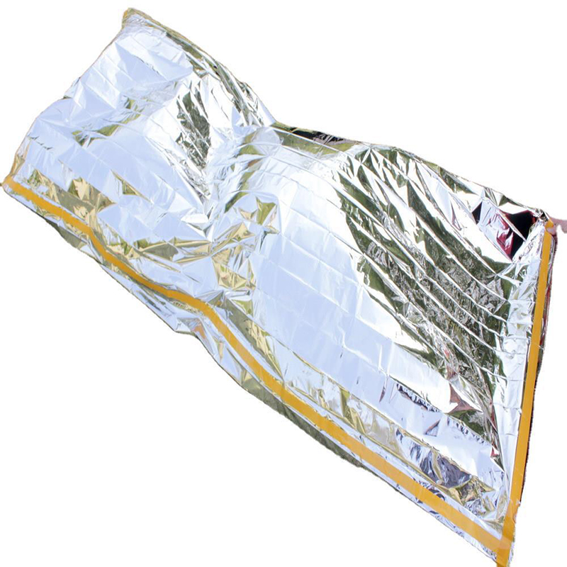 Couverture de protection solaire d'urgence imperméable feuille d'argent Camping survie chaud en plein air adulte enfants sac de couchage