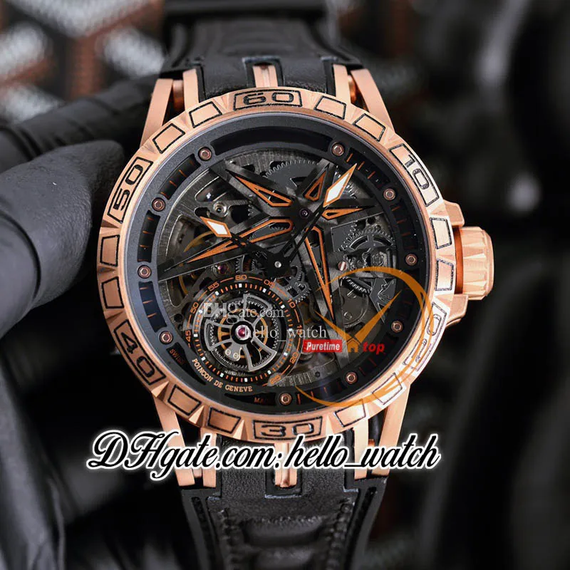 New 45mm RDDBEX0479 RDDBEX0963 Automatic Mens Watch Skeleton Dial Tourbillon Rose Gold Case White Inner Gray Leather Strap Watches HWRD Hello_Watch G09A 1