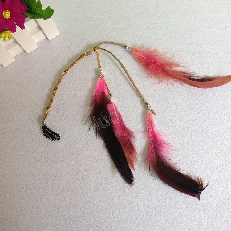 Bohemian Feather Pärled Headdress Tassel Pendant Hairpins Hair Clip Head Band Fashion Women Girls Hair Accessories