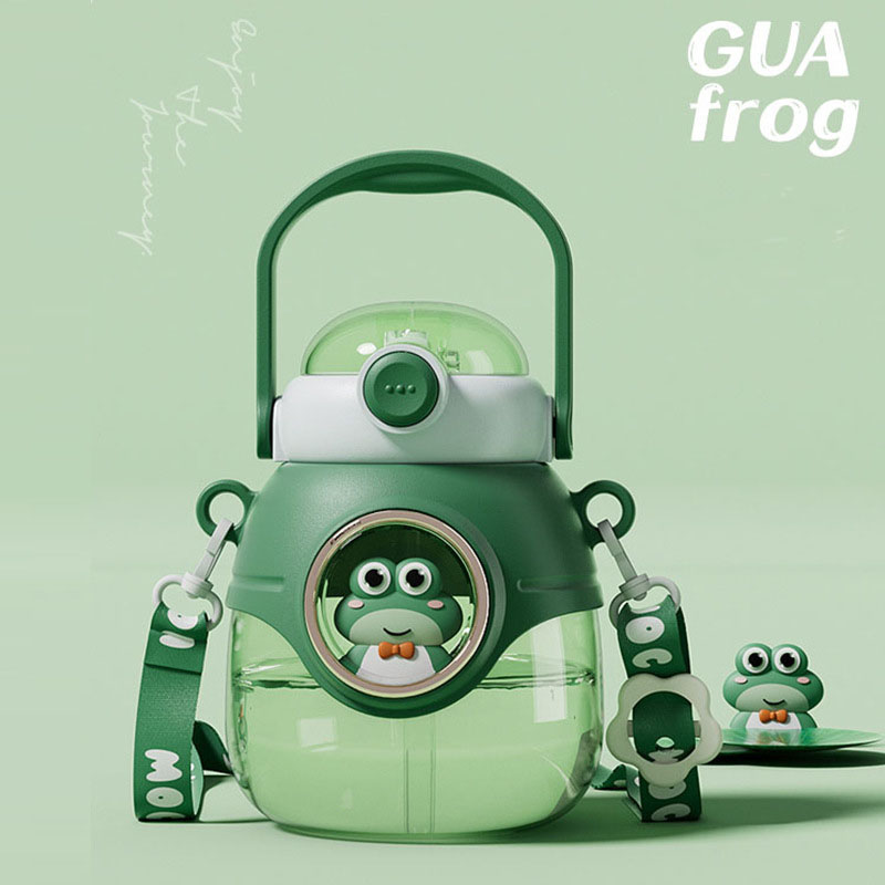 1100ml Gua frog Pot Belly Cup Portable cartoon cute plastic cup Creative children's kettle with straw water cup