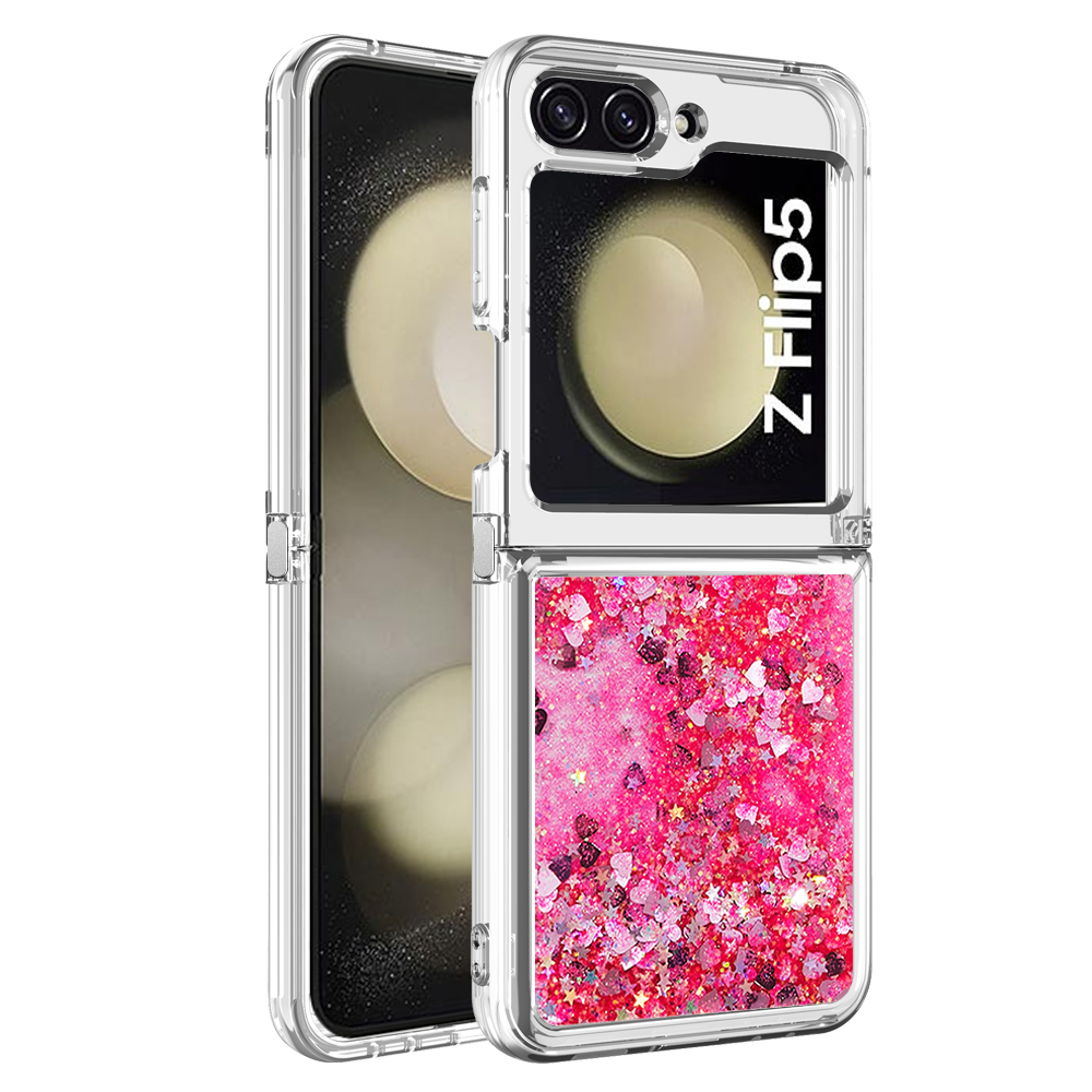 Zflip5 Quicksand hard PC TPU Samsung Galaxy Z Flip 5 4 3 Zflip4 Flip5折りたたみGLITTER HEART LOVE BLING BLING LIQUATING FLOATION電話皮の肌