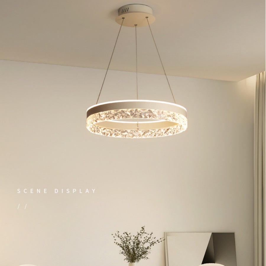 Lampadario a LED moderno e minimalista Illuminazione domestica Anelli di cristallo Lampadario a soffitto Illuminazione Lampada a sospensione Cornice in oro bianco