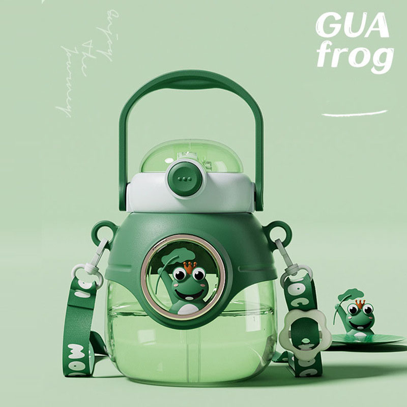 1100ml Gua frog Pot Belly Cup Portable cartoon cute plastic cup Creative children's kettle with straw water cup