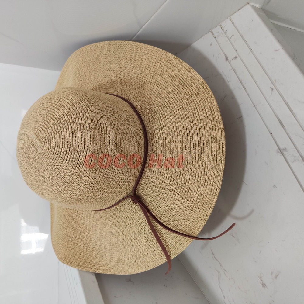 487224 femmes Protection solaire paille armure mode extérieure luxe décontracté soleil chapeaux PU cuir couture grand bord conception chapeau de plage