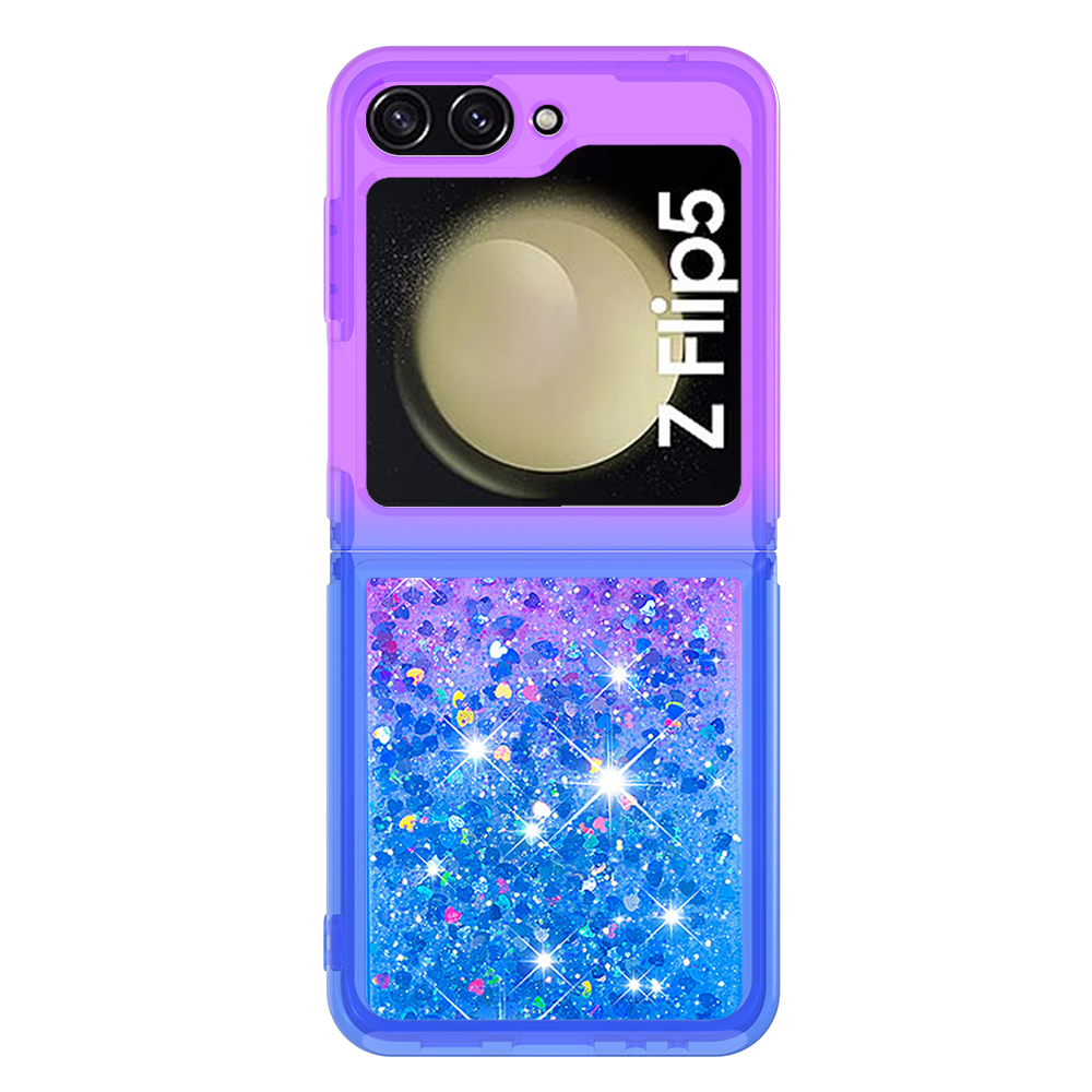 ZFlip5 Gradient Quicksand Shockproof Cases For Samsung Galaxy Z Flip 5 4 3 ZFlip4 Flip3 Flip5 Folding Glitter Heart Love Bling Liquid Hard PC TPU Phone Back Cover Skin