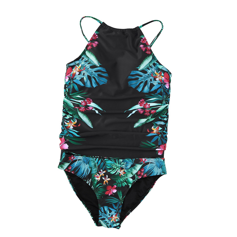 Tankini-zwempak voor dames in warmwaterbronnen Conservatief buikbedekkend tweedelig zwempak met print