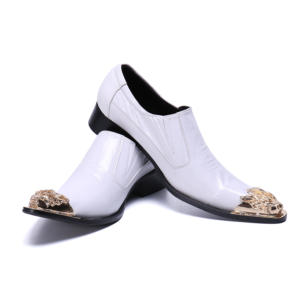 Christia bella äkta läder män skor vit bröllop fest män oxford skor plus storlek pekade tå affär brogig skor man