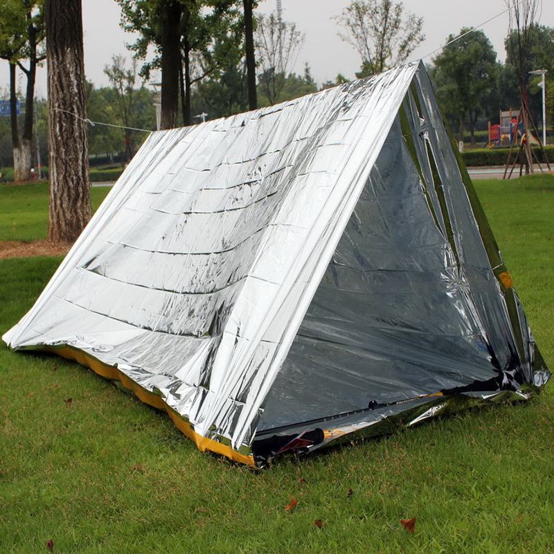 Tienda de campaña de emergencia para exteriores, recuerdo de fiesta, protección solar, tienda de campaña cálida, refugios con revestimiento de aluminio PE, tiendas de campaña, almohadillas para caminatas, 245*150CM