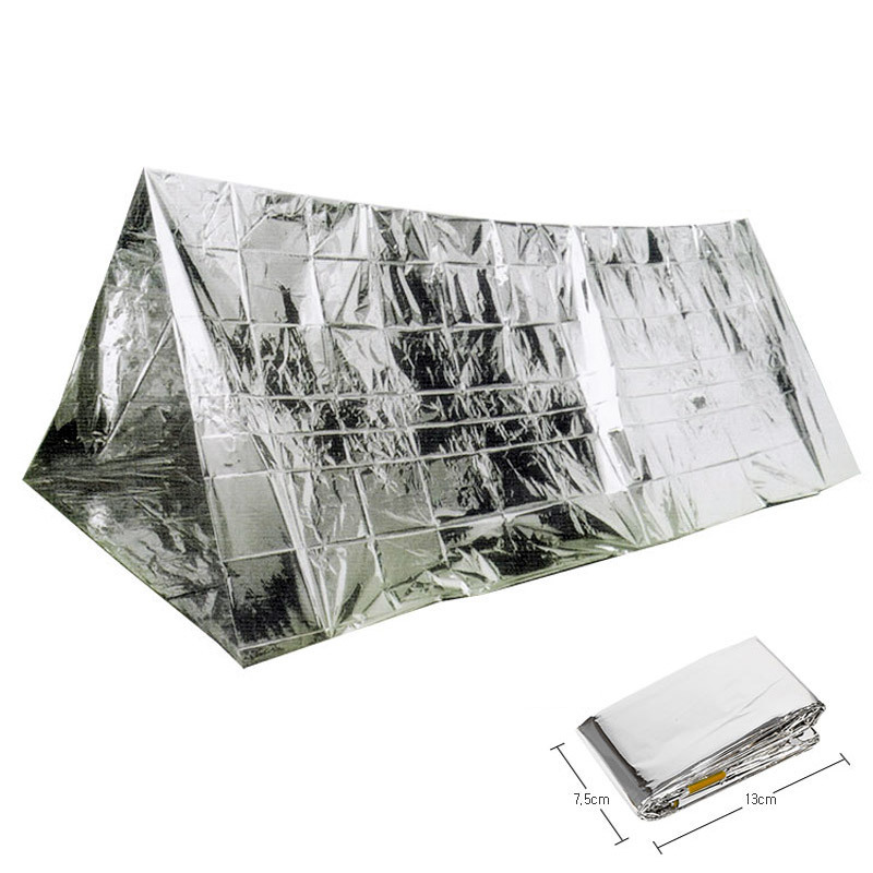 Tente d'urgence extérieure Party Favor Protection solaire Tente de camping chaude PE Revêtement en aluminium Abris Tentes Camp Randonnée Pads 245 * 150CM