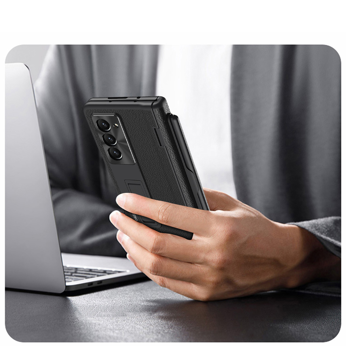 Couro PU para Samsung Galaxy Z Fold 4 3 5 Fold3 Fold5 Estojo Suporte Caneta Slot Dobradiça Proteção Película Capa de Tela