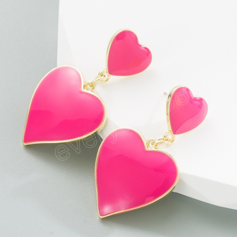 Rose Blue Yellow Drop Heart Earrings for Women Fashion Romantic Double Layered Love Heart Dangle Earrings Wedding Jewelry