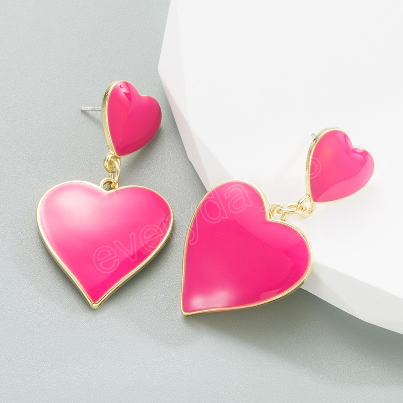 Rose Blue Yellow Drop Heart Earrings for Women Fashion Romantic Double Layered Love Heart Dangle Earrings Wedding Jewelry