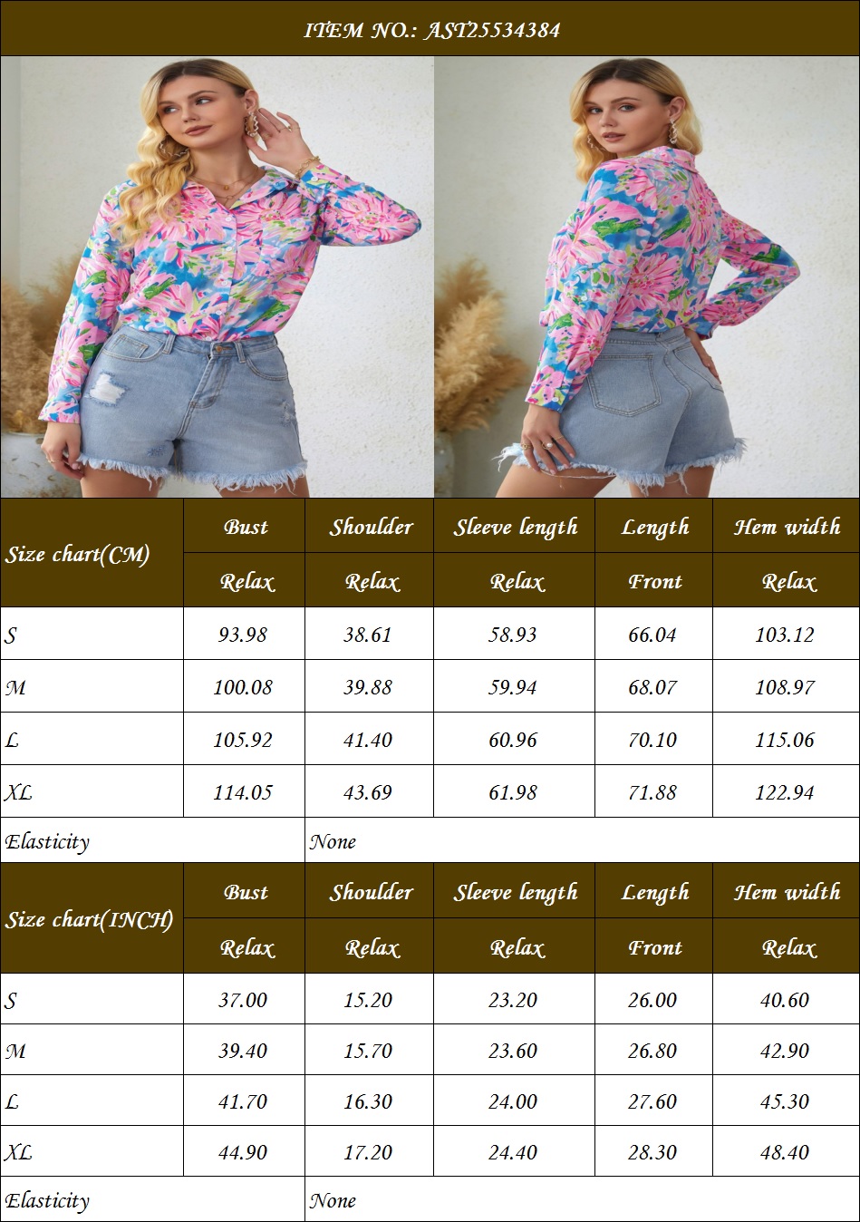 Partihandel Abstract Floral Print Button Up Polyester Long Sleeve Tops Shirts For Women