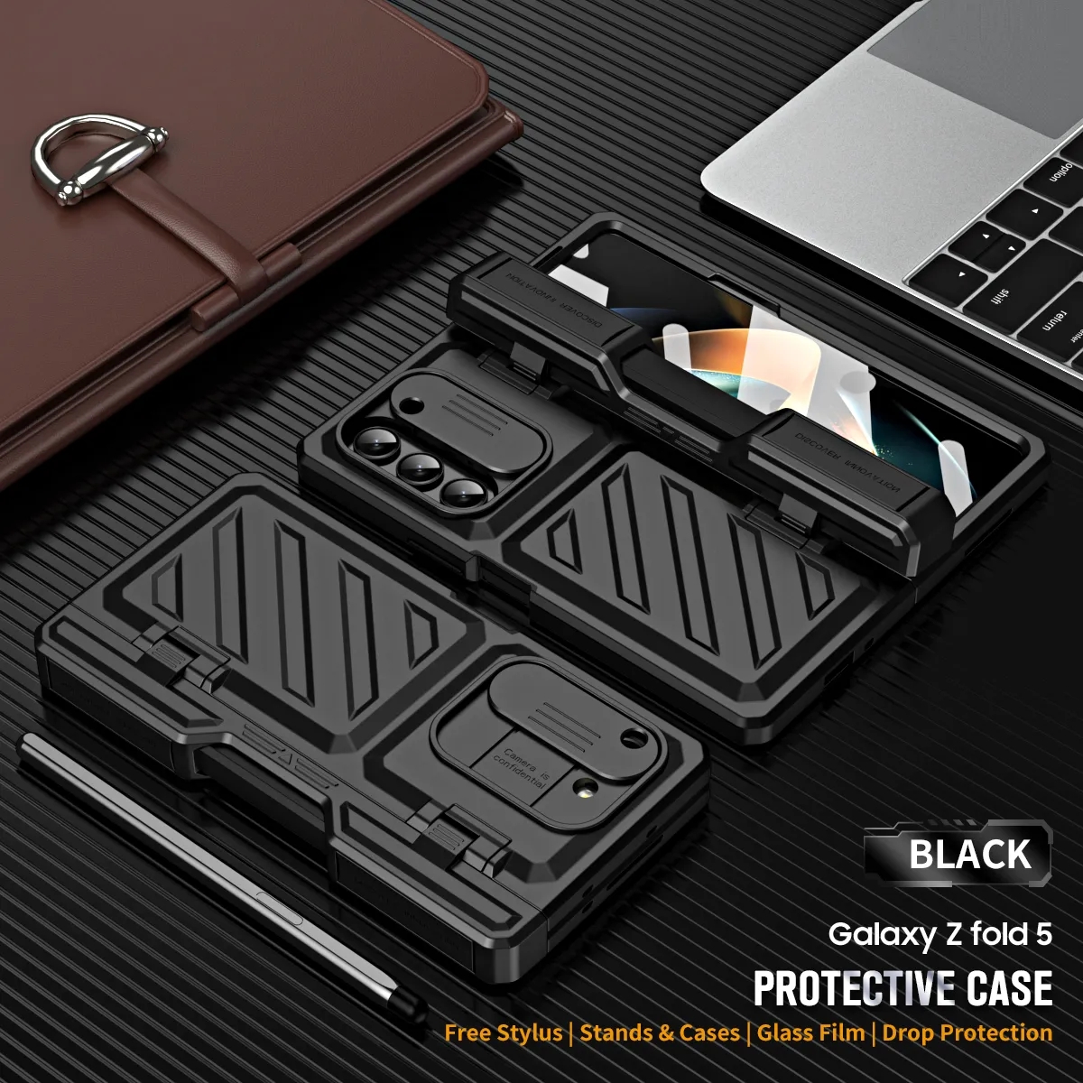 Imán de bolsa de lujo para Samsung Galaxy Z Fold 5 Funda con bisagra Armadura a prueba de golpes Fold 4 con soporte para bolígrafo S Kickstand 360 Funda protectora completa