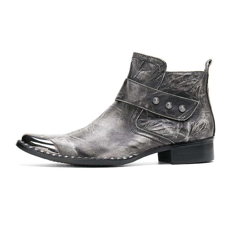 Botas Plus Size Winter Designer Rivetti Cerniera Stivali corti da cowboy in pelle di mucca Scarpe da sera casual da uomo Stivaletti con cinturino monaco