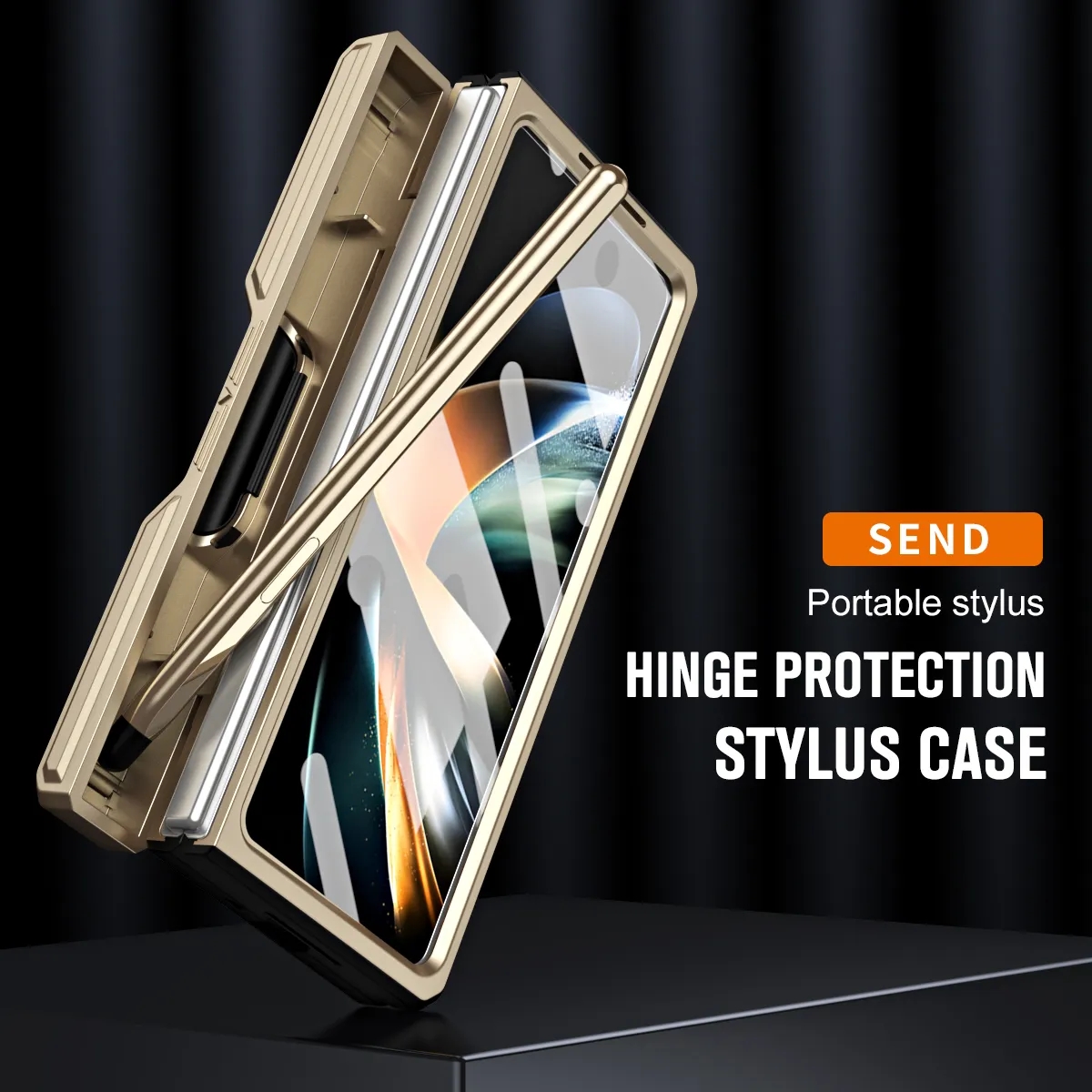 Imán de bolsa de lujo para Samsung Galaxy Z Fold 5 Funda con bisagra Armadura a prueba de golpes Fold 4 con soporte para bolígrafo S Kickstand 360 Funda protectora completa