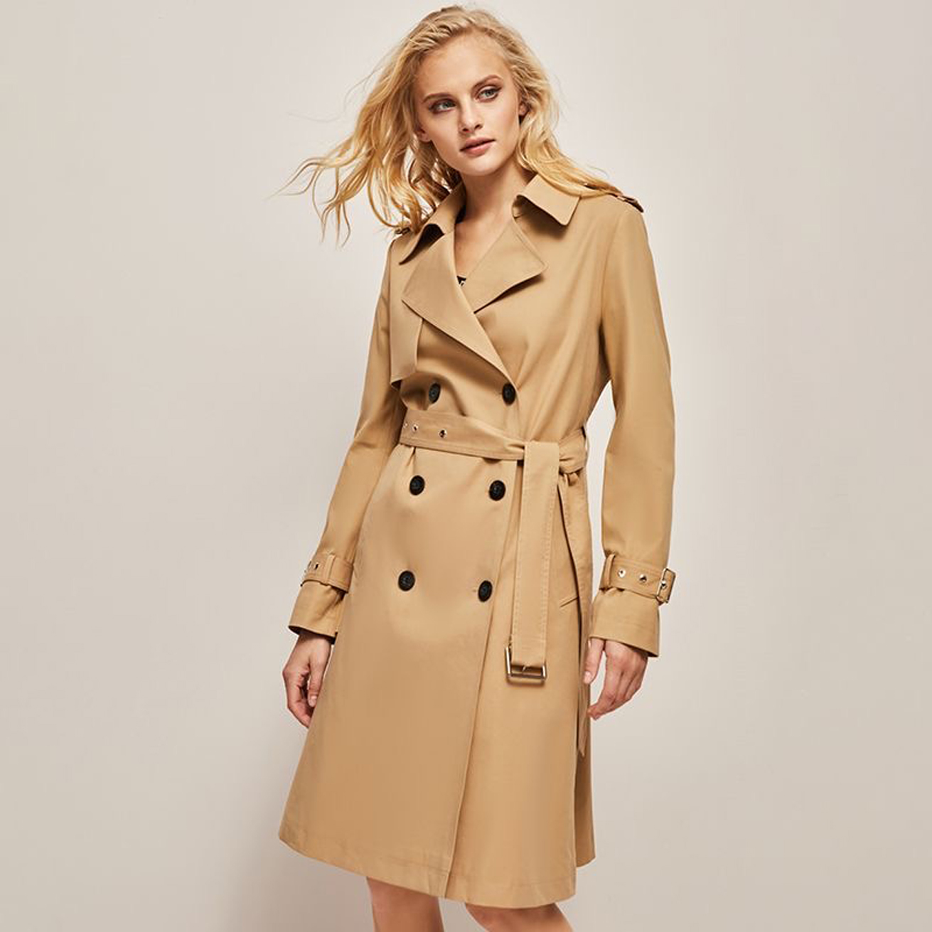 Designer Luxury Womens Double Breasted Long Trench Coat Belted Lapel Overcoat Windproof Classic Outerwear