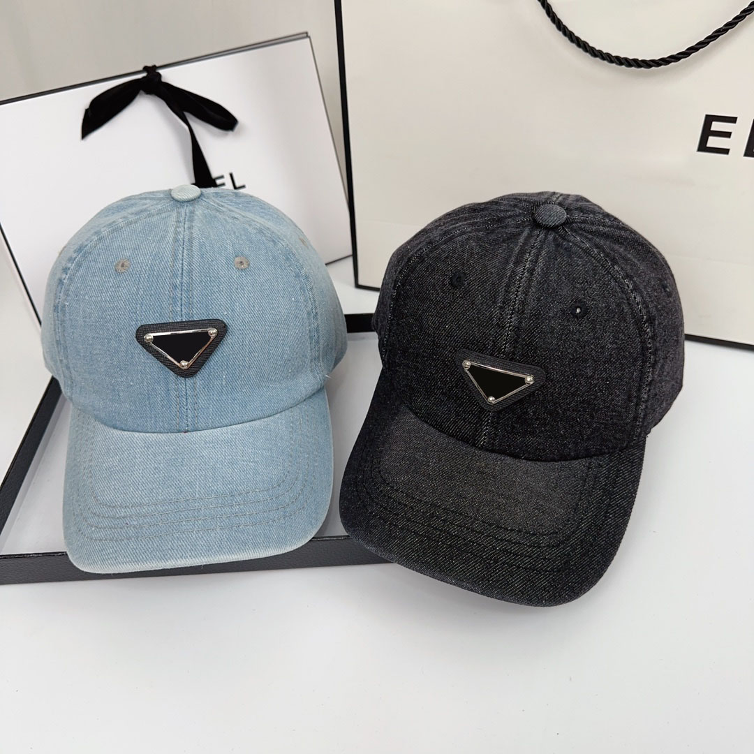 Denim Material Masculino Estilo Esportivo Designer Boné Bola Feminino Férias de Verão Pára-sol Triângulo Impressão de Letras Tamanho Ajustável Casquette