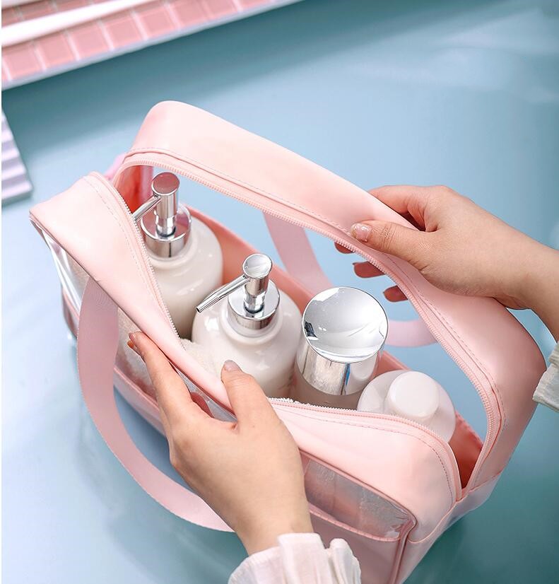 Bolsa cosmética feminina 3 peças bolsa transparente para lavagem de maquiagem Conjunto de viagem Protable Travel Bolsas de higiene de grande capacidade