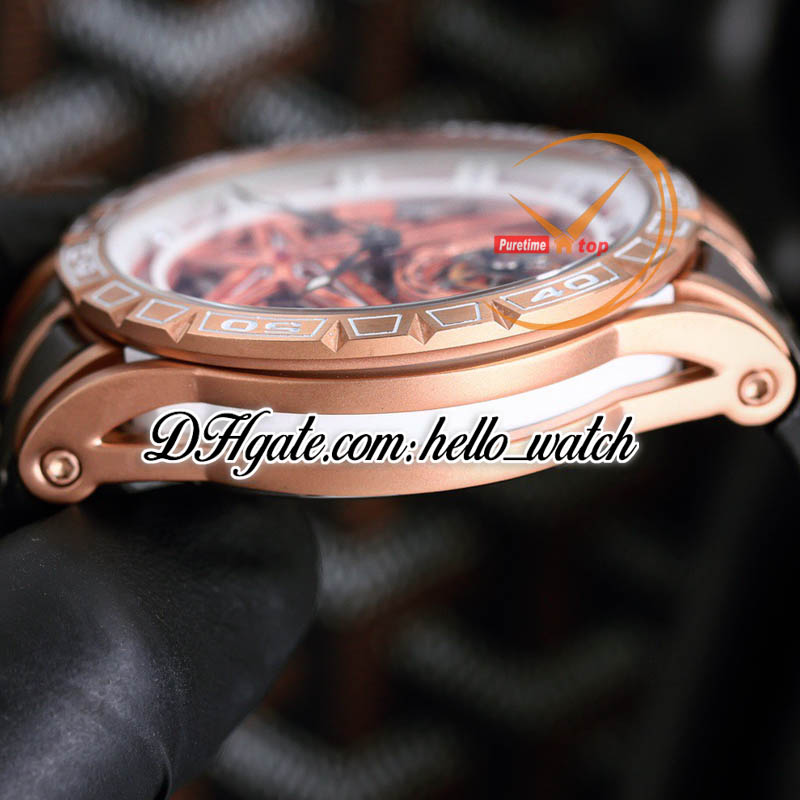 New 45mm RDDBEX0479 RDDBEX0963 Automatic Mens Watch Skeleton Dial Tourbillon Rose Gold Case White Inner Gray Leather Strap Watches HWRD Hello_Watch G09A 1