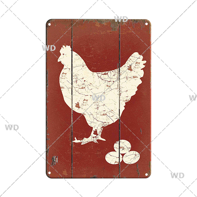 Vintage Poussins En Métal Affiche Rétro FarM Tin Sign Décor Poulet Oeuf Rouillé Métal Plaque Décorative Plaque Signe Mur Décor Animal Fer Peinture 30X20CM w01