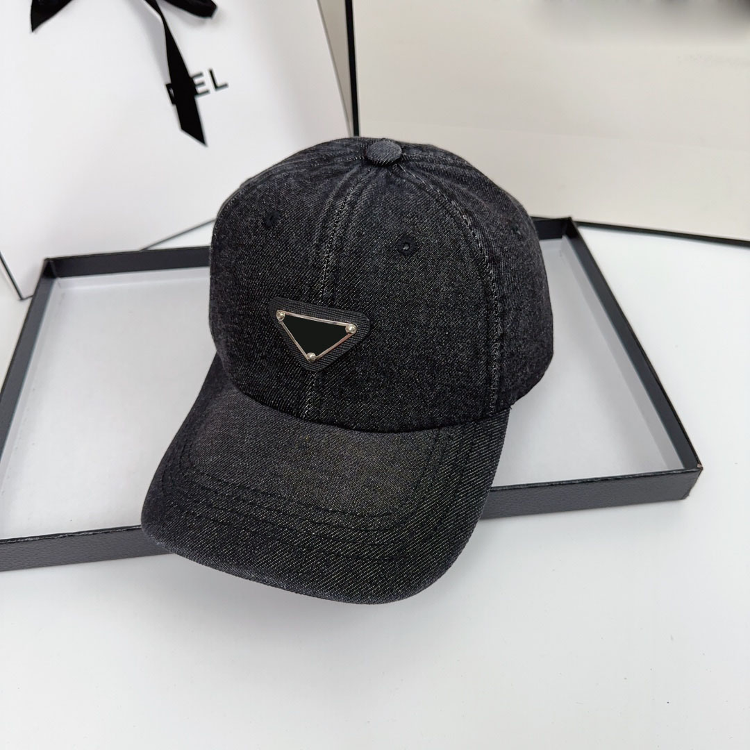 Denim Material Masculino Estilo Esportivo Designer Boné Bola Feminino Férias de Verão Pára-sol Triângulo Impressão de Letras Tamanho Ajustável Casquette