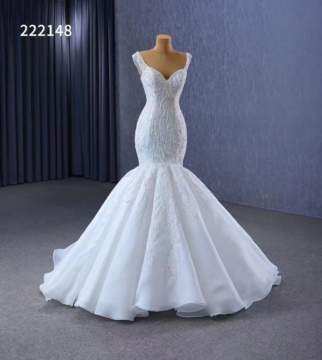 La sirena da sposa in rilievo senza maniche semplice veste abiti SM222148