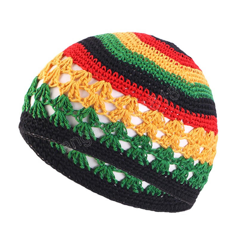 Chapéus de tricô feminino unsiex coloridos, chapéus de oração muçulmanos, gorro, rede de cabelo islâmica, pulôver masculino, feito à mão