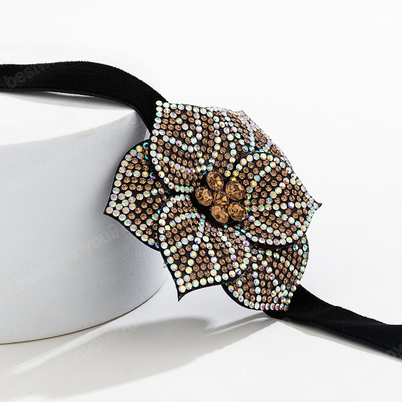 Grande collana girocollo con strass lucidi a forma di fiore le donne Accessori gioielli da collo da donna alla moda con colletto largo da sposa di lusso