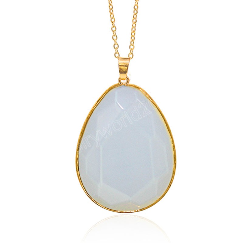 Amethist Rozenkwarts Helende kristallen ketting Ovale steen Edelsteen Teardrop hanger met gouden rand