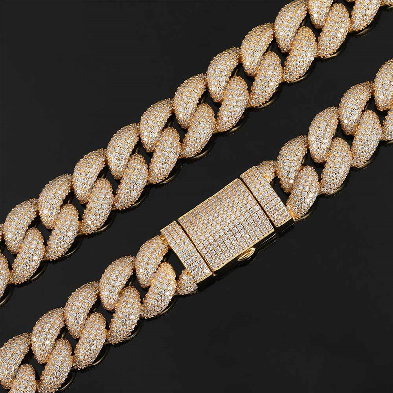 15MM Full Diamond Cuban Chain Necklace Gold Silver Plated Flip Buckle Head High Quality Personalized Hip Hop Necklace