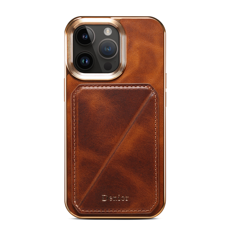 Luxury Genuine Leather Plating Vogue Phone Case for iPhone 14 13 12 Pro Max Durable Retro Magnetic Invisible Bracket Business Kickstand Back Cover Shockproof