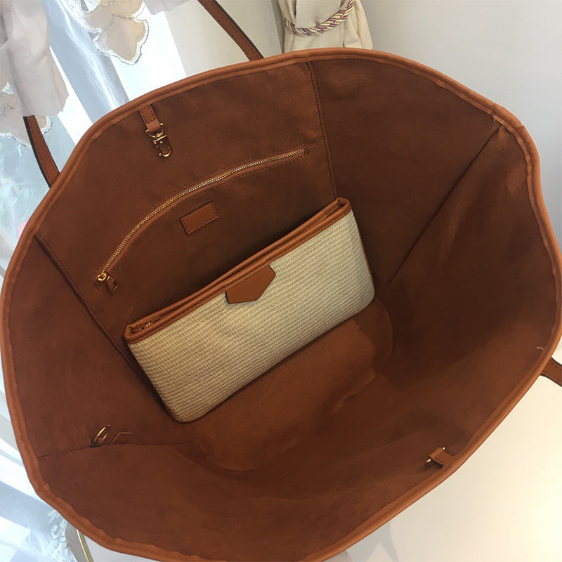 Women Tote Brand Letter Genuine Leather bag Women Handbags Fashion Designer Bag Straw Tote Bags Shoulder Bag