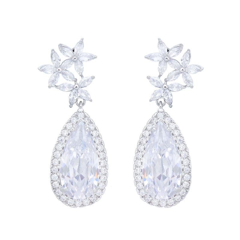 Mode Charme Goutte Designer Boucle D'oreille pour Femme Partie De Luxe Cuivre Blanc AAA Cubique Zircone Fleur De Fiançailles De Mariage Femmes Diamant Boucles D'oreilles Bijoux Cadeau