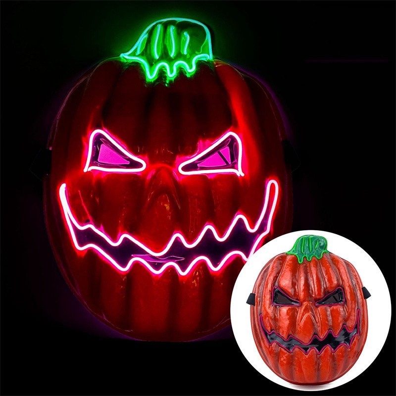 Máscara de iluminação de abóbora de Halloween com fio EL Máscaras assustadoras para festa de Halloween, fantasia de festa, decoração de cosplay