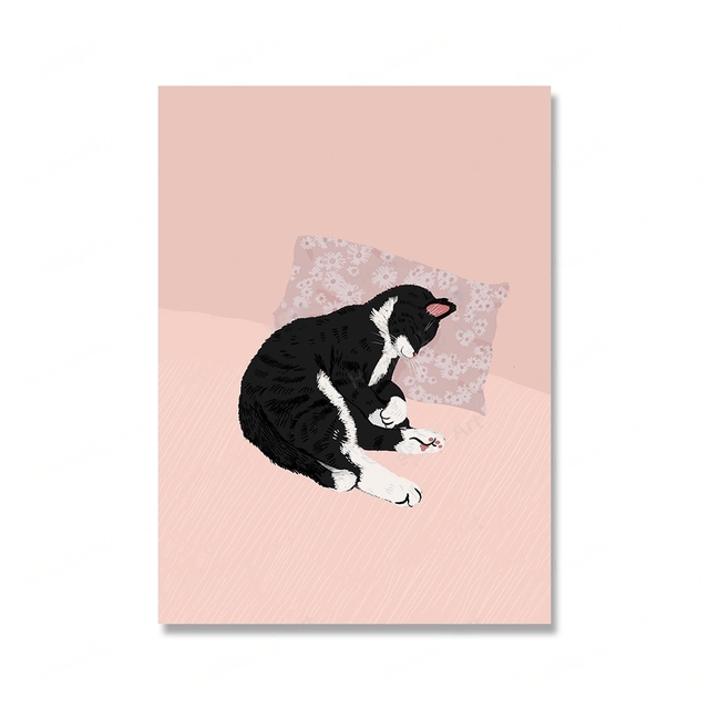 Canvas målning söt kattväggkonst barnkammare som sover roliga katt affischer och skriver ut nordiska stil bilder gåvor till barn rum hem dekor w06