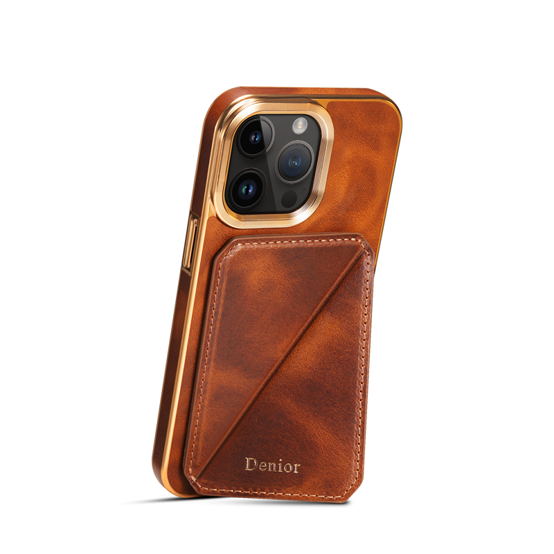Luxury Genuine Leather Plating Vogue Phone Case for iPhone 14 13 12 Pro Max Durable Retro Magnetic Invisible Bracket Business Kickstand Back Cover Shockproof