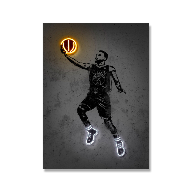 Neon Print Famoso Bola Estrela Pintura em Tela Wall Art Arte de Rua Graffiti Posters Basketball Sport Art Print Modular Pictures Boys Bedoom Decor w06
