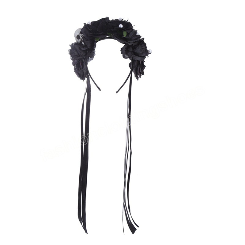 Goth Flower Crowns Hårband Stylish Hair Hoop Simulation Rose Pannband Lång Tasselblomma för kvinnor Halloween Hårtillbehör