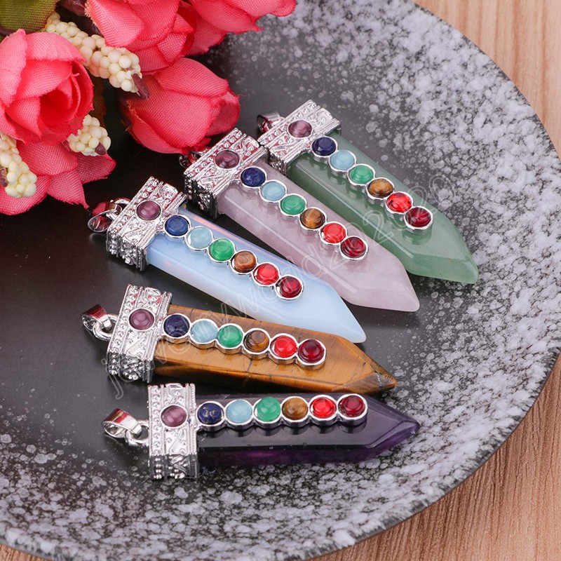 7 Chakra Amethyst Pendant Halsband Handgjorda Reiki Healing Crystal Amulet Stone Jewelry for Women Men