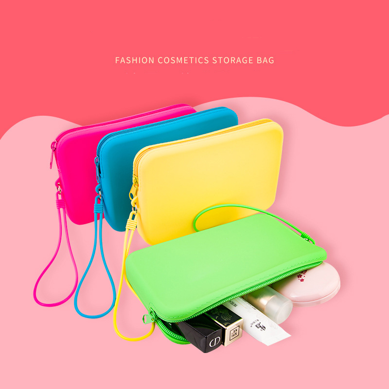 Cosmetic Bags Women Silicone Plain Large Capacity Square Phone Wash Storage Bag Mix Color