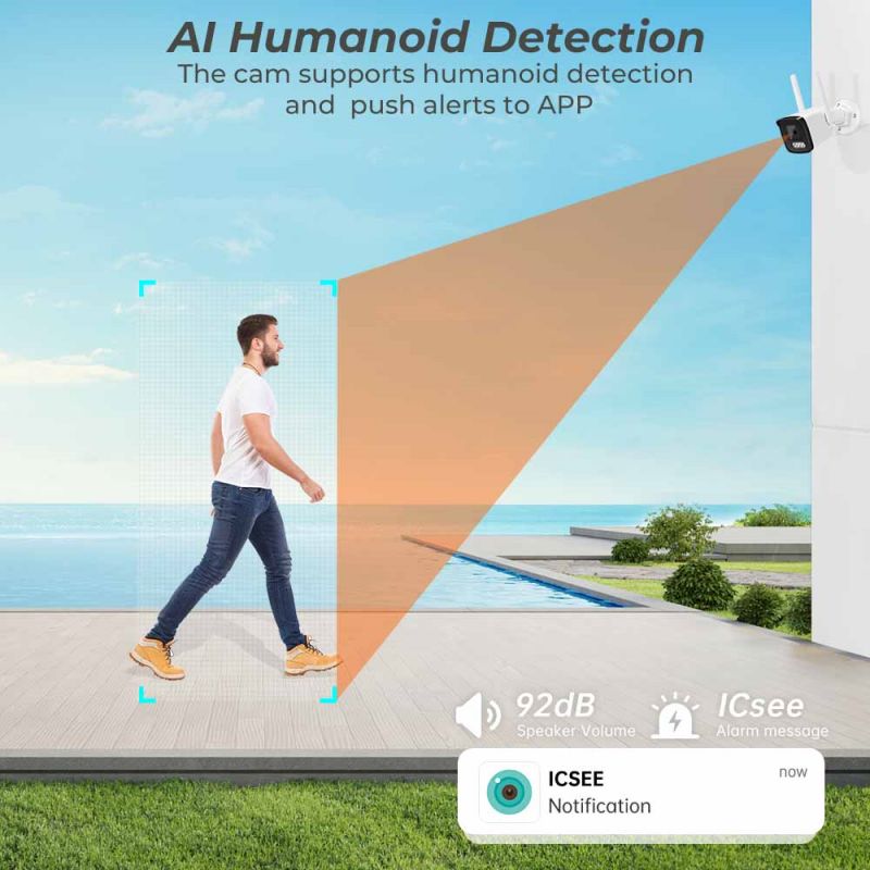 8mp audio ip caméra wifi sans fil ai détection humaine icsee 2k cctv bullet caméra de surveillance extérieure protection de sécurité