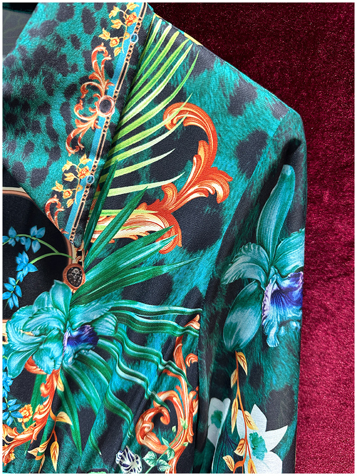 2023 Summer GreenFloral Print Paneled Dress manica lunga bavero collo bottoni lunghi maxi abiti casual A3Q122153