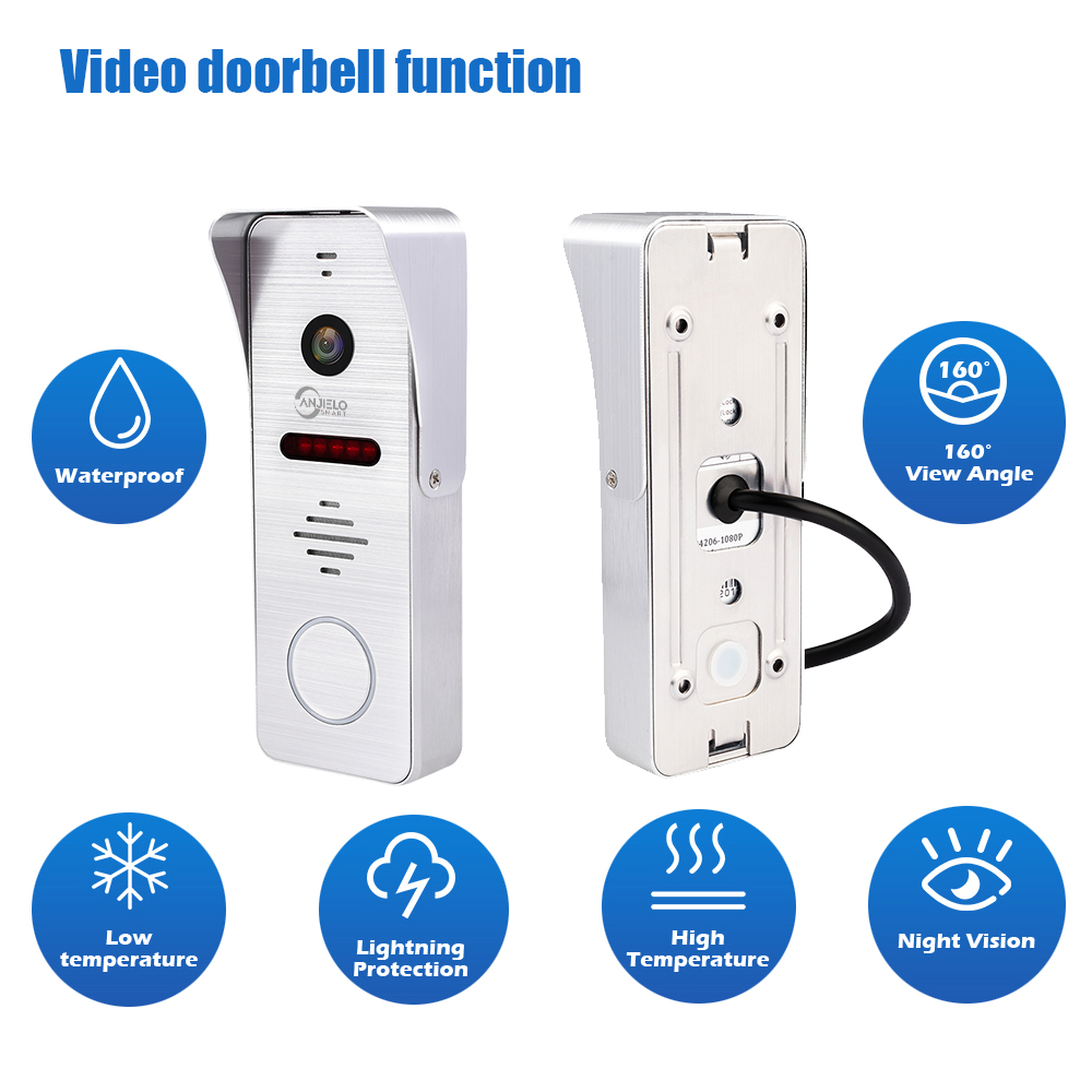 Горячая продажа 7 -дюймового экрана с монитором с шириной 2MP Wide Door Door Camera Camera Night Vision Video Intercom для Home Villa Apartment