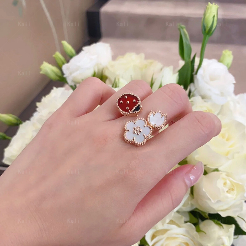 Nuovo anello di Coccinella Primaverile w Oro Rosa di Vendita Caldo Regalo di festa di gioielli di marca di lusso di moda semplice donna