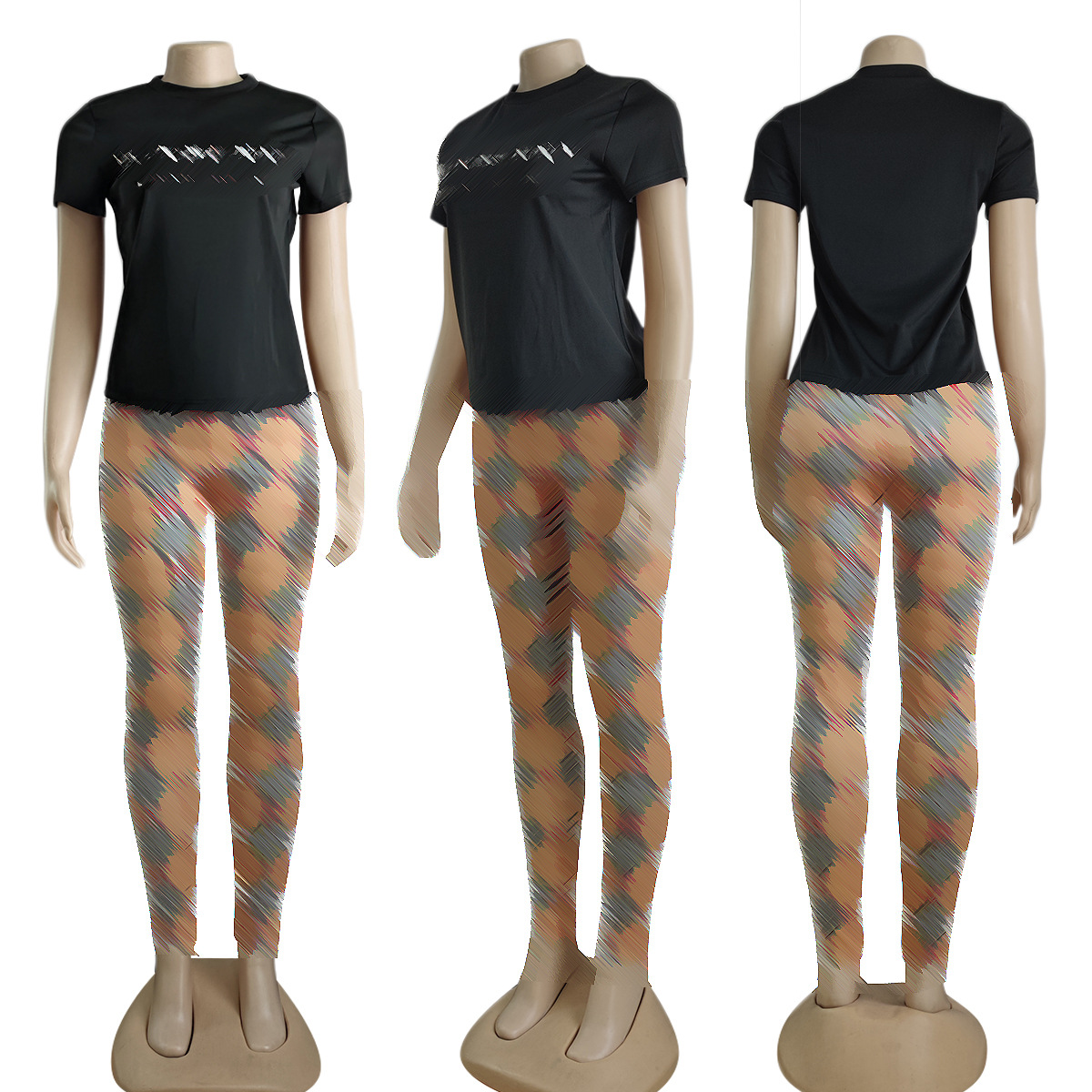 Vrouwen Tweede stuk broek Outfits Casual Print Crew Neck T-shirt en broek Set Free Ship