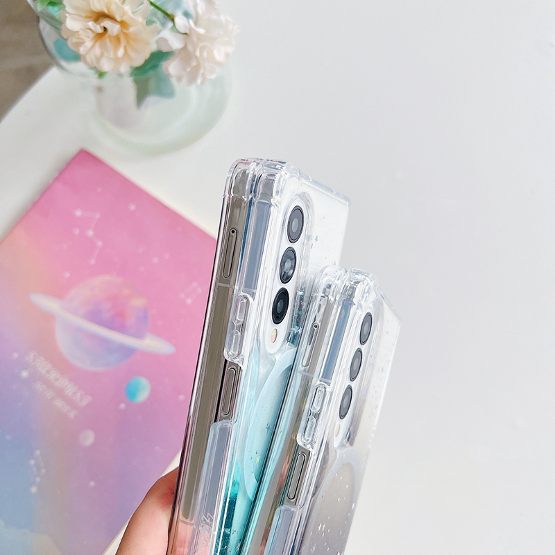 Fold5 Magnetic Wireless Charging Star Cases för Samsung Galaxy Z Fold 5 4 3 Zfold4 Zfold5 Gradient Foil Confetti Clear Hard Plastic PC Soft TPU Magnet Phone Cover