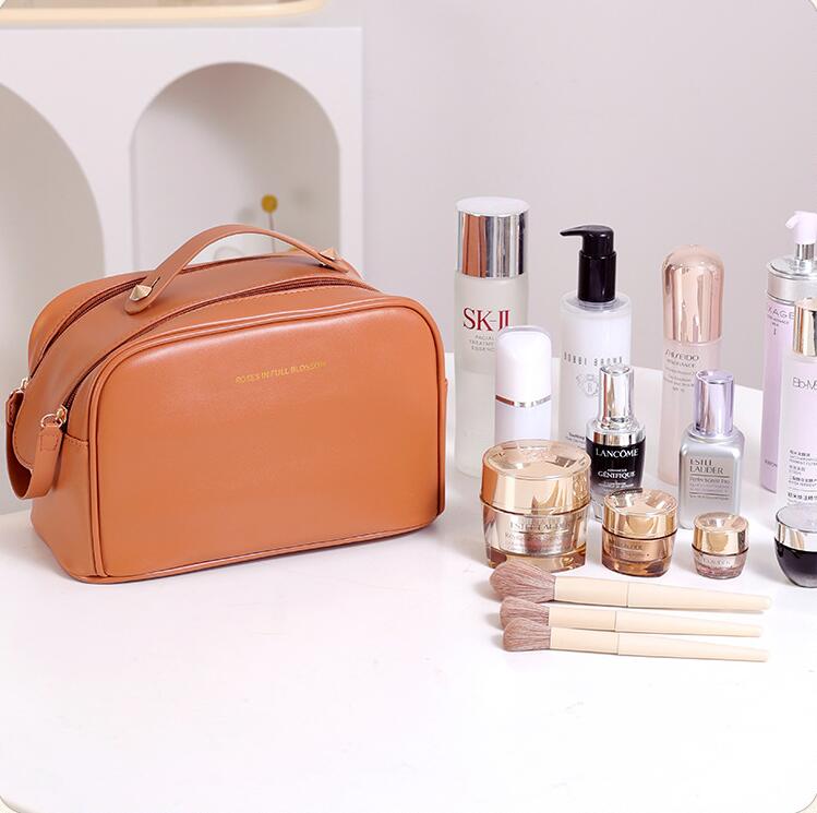 Women Cosmetic Bag Leather Waterproof Travel Makeup Bags Clear Zipper Toiletry Organizer Washing Beauty Storage Pouch