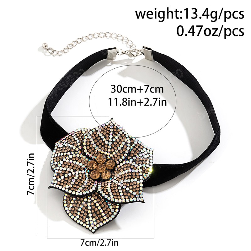 Large Shiny Rhinestones Flower Choker Necklace for Women Luxury Wedding Wide Collar Fashion Ladies Neck Jewelry Accessories